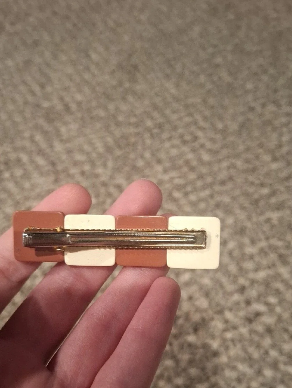 Neutral Square Tile Hair Clip - Cream & Pinkish Tan